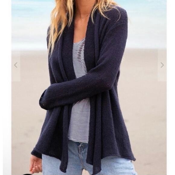 Wooden Ships Sweaters - Wooden Ships Women's Navy Open Front Cardigan Sweater Acrylic Mohair Wool Blend